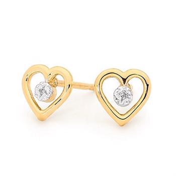9 ct gold heart studs with diamond