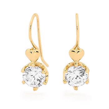 9 kt heart earring with 2 pcs 6,0 mm round zirconia