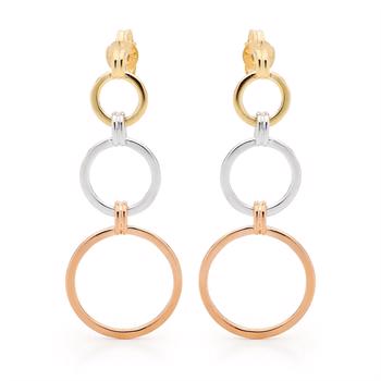 9 ct gold 3-circle stud earrings in three gold colors