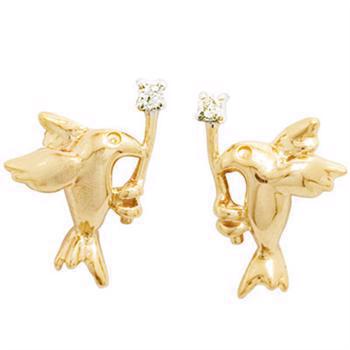 Genuine Gold Peace Dove Earrings with Genuine Diamonds