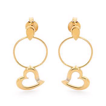 Hearts dangling in ring stud earrings with diamonds