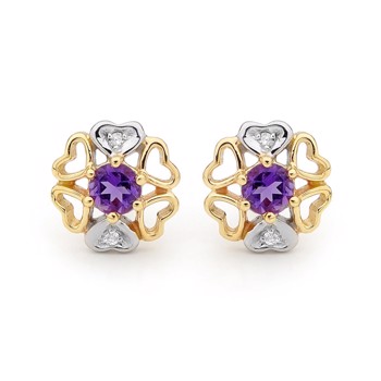 Multi heart gold earring with amethyst and diamonds