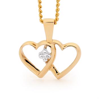 9 kt double heart pendant with 1 diamond 0.02 carat 