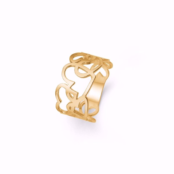 Guld & Sølv design 14 carat gold Fingerring, Hearts with polished surface, width 12 mm