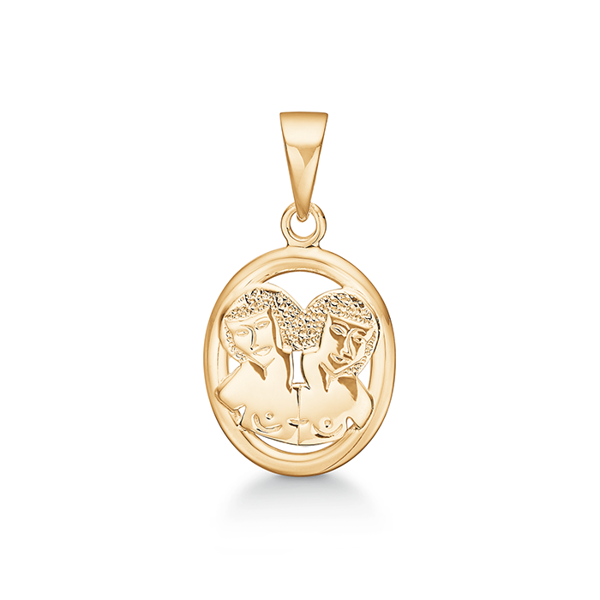 Støvring Design 14 ct gold pendant, Gemini zodiac sign with shiny surface, model 74203