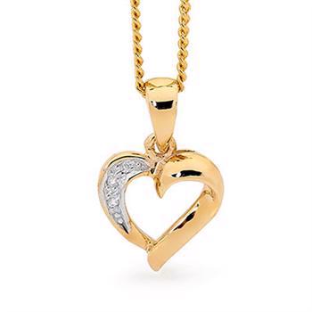 Gold heart pendant w/ 3 pcs 0,005 ct diamonds