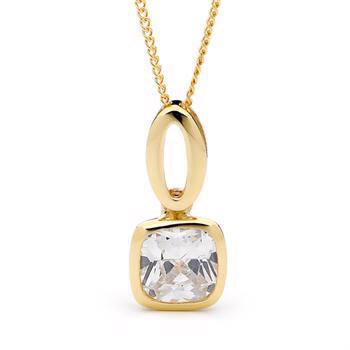 Gold pendant with large square zirconia