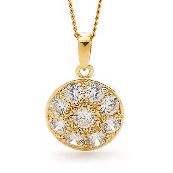 Round gold pendant with sparkling zirconia