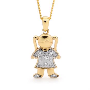 Girl gold pendant with diamonds