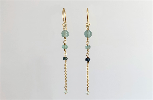 Guld ørehænger, aquamarin - Horizon