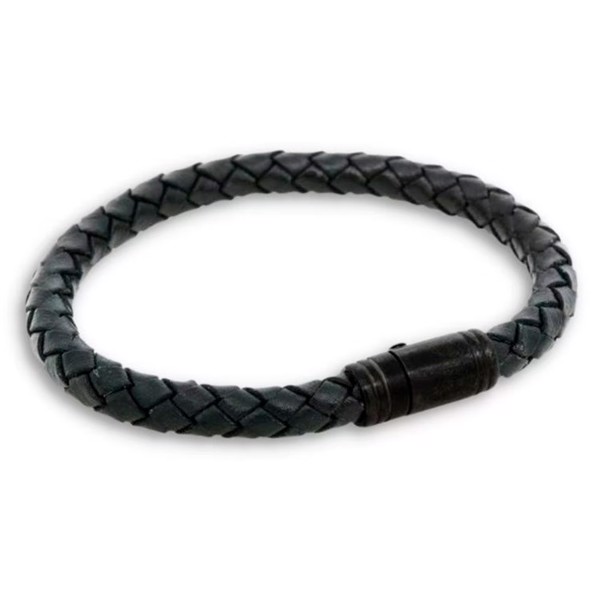 LIAM - Klassisk læder armbånd i sort/sort, med magnetisk lås, by Billgren, Large - 21 cm
