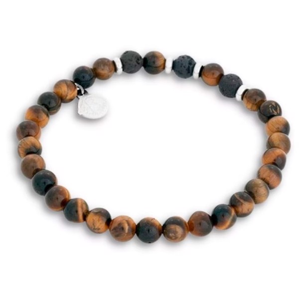 BENJI - Beads armbånd i sort/brun med detaljer i stål, by Billgren - Large, 21 cm