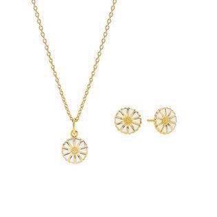 9 mm Marguerite pendant and earrings in silver plated with white enamel, incl. 45 cm chain