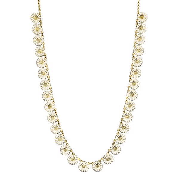 Lund Marguerite 925 sterling silver Necklace gold plated with white enamel, 30 pcs 11 mm marguerites
