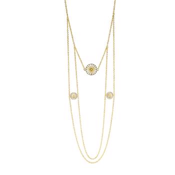 Lund Copenhagen necklace with 2x11 mm and 1x18 mm white Marguerite with gold-plated leaves