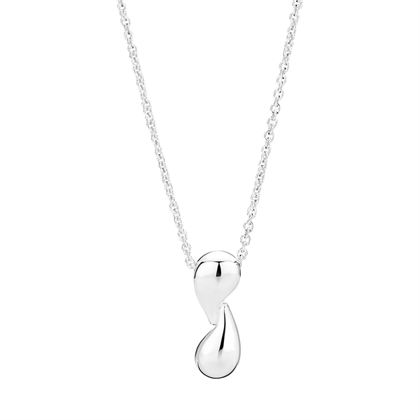 Sterling silver necklace with smooth double drop pendant on a medium-thick chain with standard links.