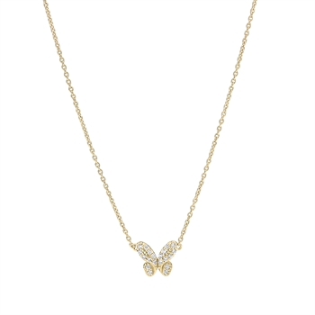 Necklace butterfly m/ zirconia gold plated 925 silver, 42-45-48cm