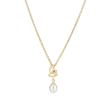 Necklace freshwater pearl 6,5-7mm zirconia gold plated 925, 45-48cm