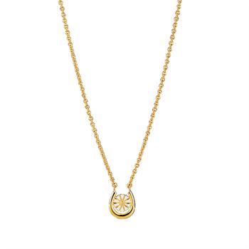 Lund Copenhagen Marguerite 925 sterling silver Pendant 24 ct gold plated with white enamel, model 9025032-M