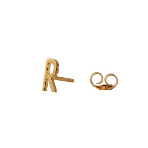 R - Gold plated Arne Jacobsen letter earring, 7,5 mm. Price = PR. PIECE.