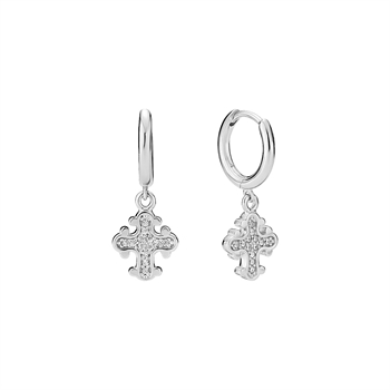 Lund Copenhagen cross hoop earrings in sterling silver with zirconia