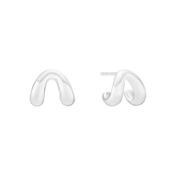 Curved sterling silver earrings with a polished finish, featuring an abstract, smooth design.