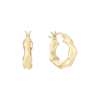 Twisted gold-plated silver hoop earrings, 18 mm, with a shiny and textured finish.