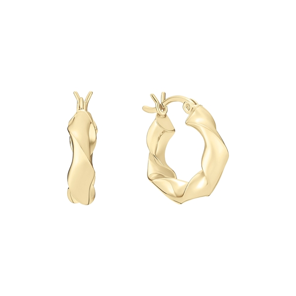 Twisted gold-plated silver hoop earrings, 18 mm, with a shiny and textured finish.