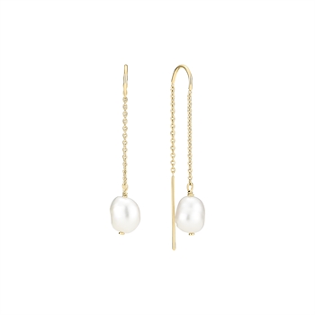 Dangle Earrings freshwater pearl 8,5-9mm zirconia gold plated 925 silver,