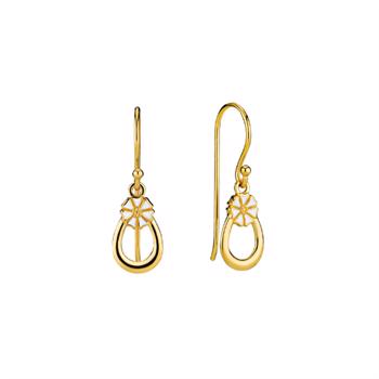 Lund Copenhagen Marguerite 925 sterling silver Earrings 24 ct gold plated with white enamel, model 9095031-2-M