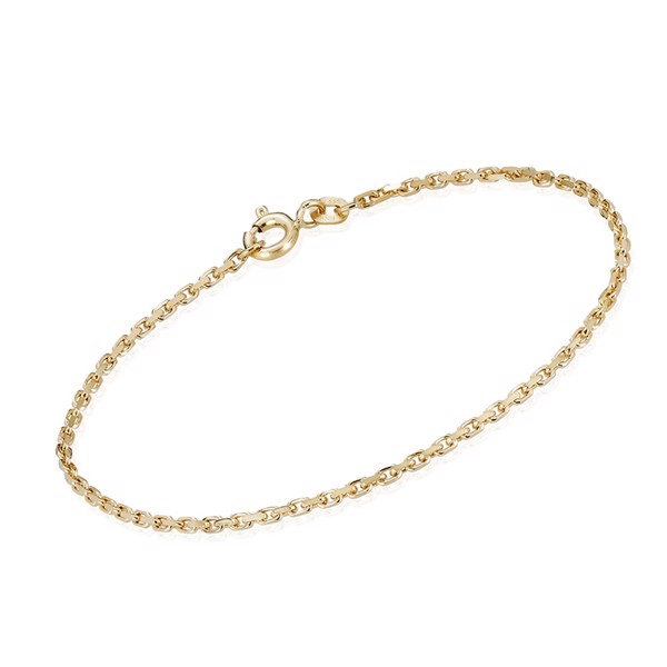 14 ct Anchor Facet Gold Bracelet, 17 cm and 1,6 mm (thread 0,6 mm) with spring ring clasp