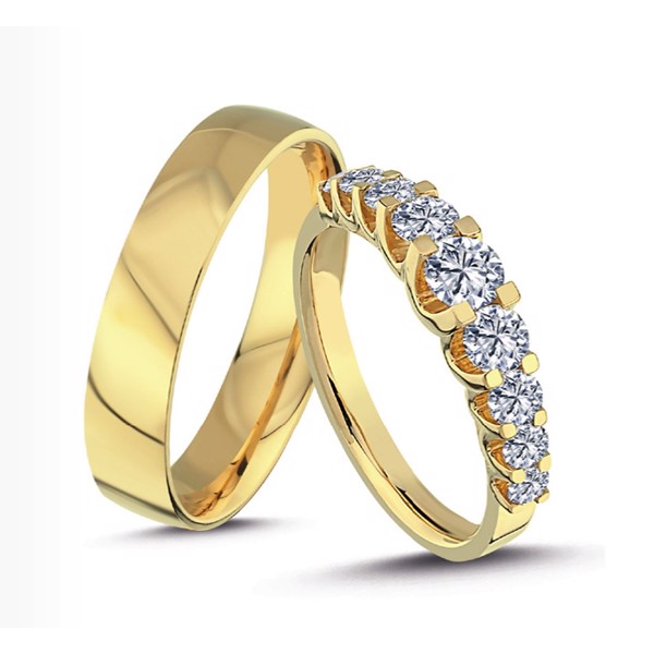 14 kt Empire vielsesringe vælg med 0,75 ct i dameringen