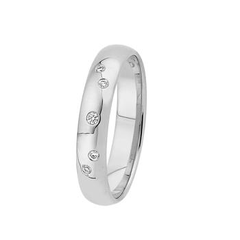 Elegant 14 carat white gold finger ring with 0.05 ct diamonds in starburst