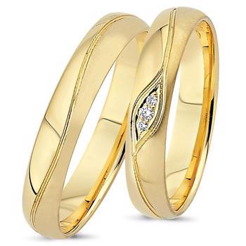 Nuran True Love 14 carat yellow gold Wedding rings with 0.04 ct diamonds wesselton si