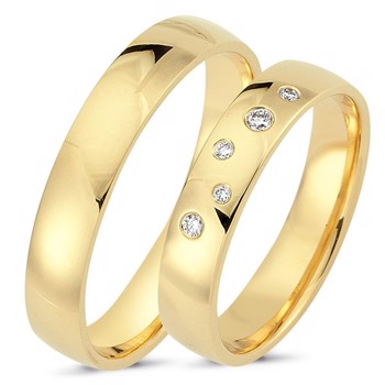 Nuran True Love 14 carat yellow gold Wedding rings with 0.06 ct diamonds wesselton si