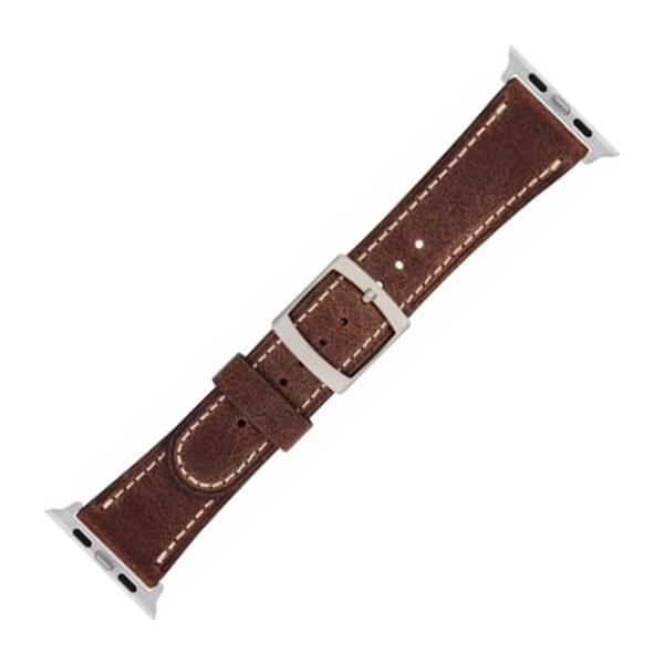 Apple Watch darkbrown core leather strap with white stitching in 42 mm