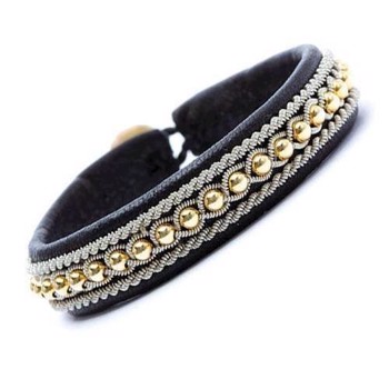 BeChristensen Hella Handwoven Sami Bracelet in Black with Gold Beads, 20 cm