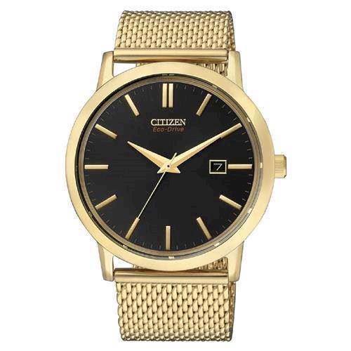 Citizen Corso men’s watch gold-tone mesh Eco-Drive black dial
