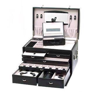 Bruun black Luxury leather jewellery box with mirror and travel box