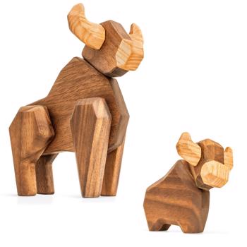 Fablewood Set - Big Bull & Little Bull - Wooden figure composed with magnets