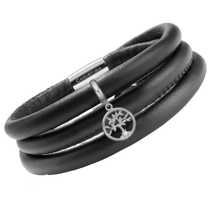 skrivning Margaret Mitchell kun 605-VAL19-S, This year's Valentines leather bracelet from Christina with  Tree of Life silver charm and diamond