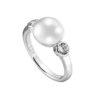 Diamonfire finger ring in sterling silver with pearl and zirconia, ring size 50