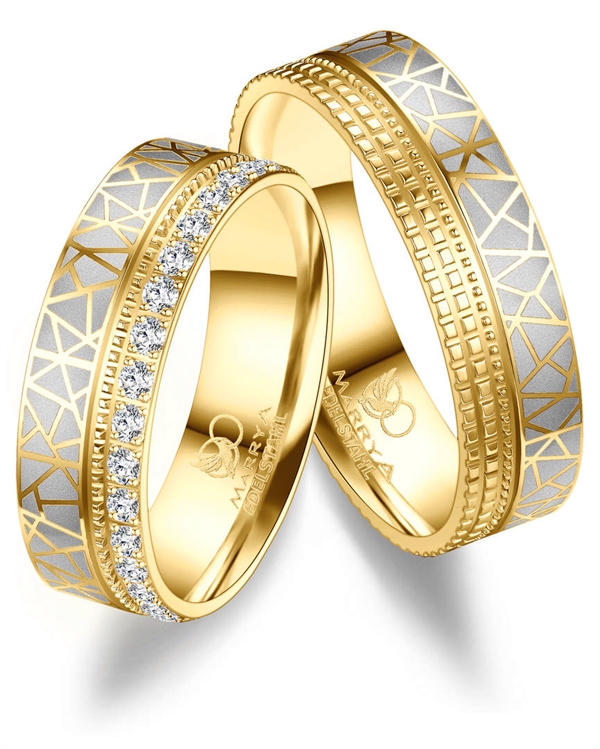 Marrya Rustfri stål med 14 kt forgyldning, weddingrings, ES-37-D+H