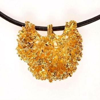 Flora Danica Gold plated parsley brooch/pendant leather chain