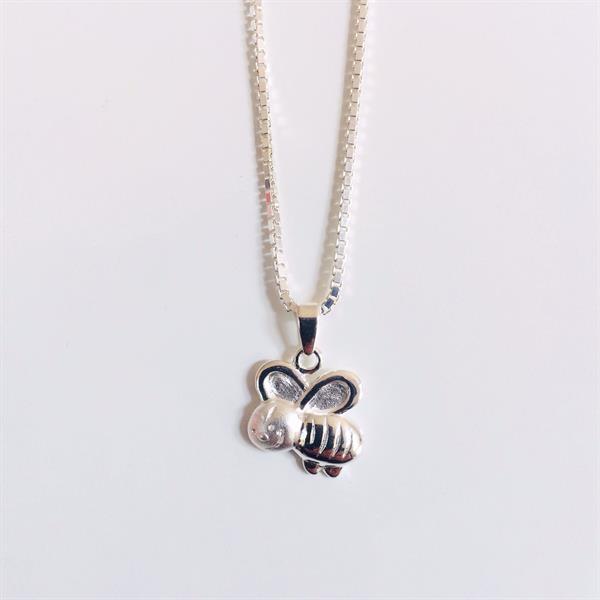 Silver bee pendant necklace with silver-tone chain