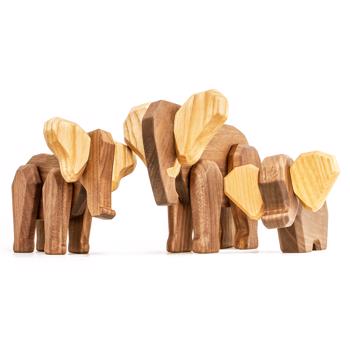 Fablewood Large Set - Mother Elephant, Father Elephant & Little Elephant - Wooden figure composed with magnets