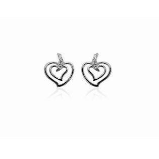 Mini wire heart studs in silver with zirconia