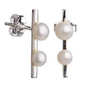 Lieblings sterling silver wand Stud earrings with pearls shiny ,model PEARLS-E4-S