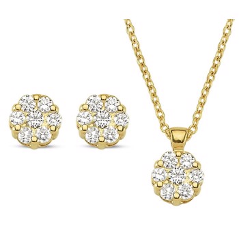 Nuran 14 kt red gold jewelry set, from the Lilja series with 3 x 7 Diamonds Wesselton SI