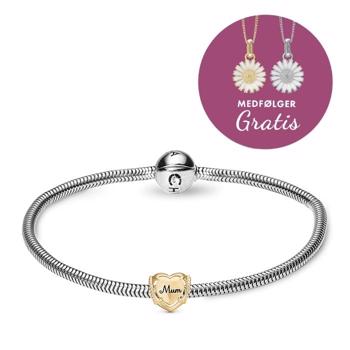 Mothers Day campaign bracelet from Christina Jewelry, with heart and free goldplated silver necklace